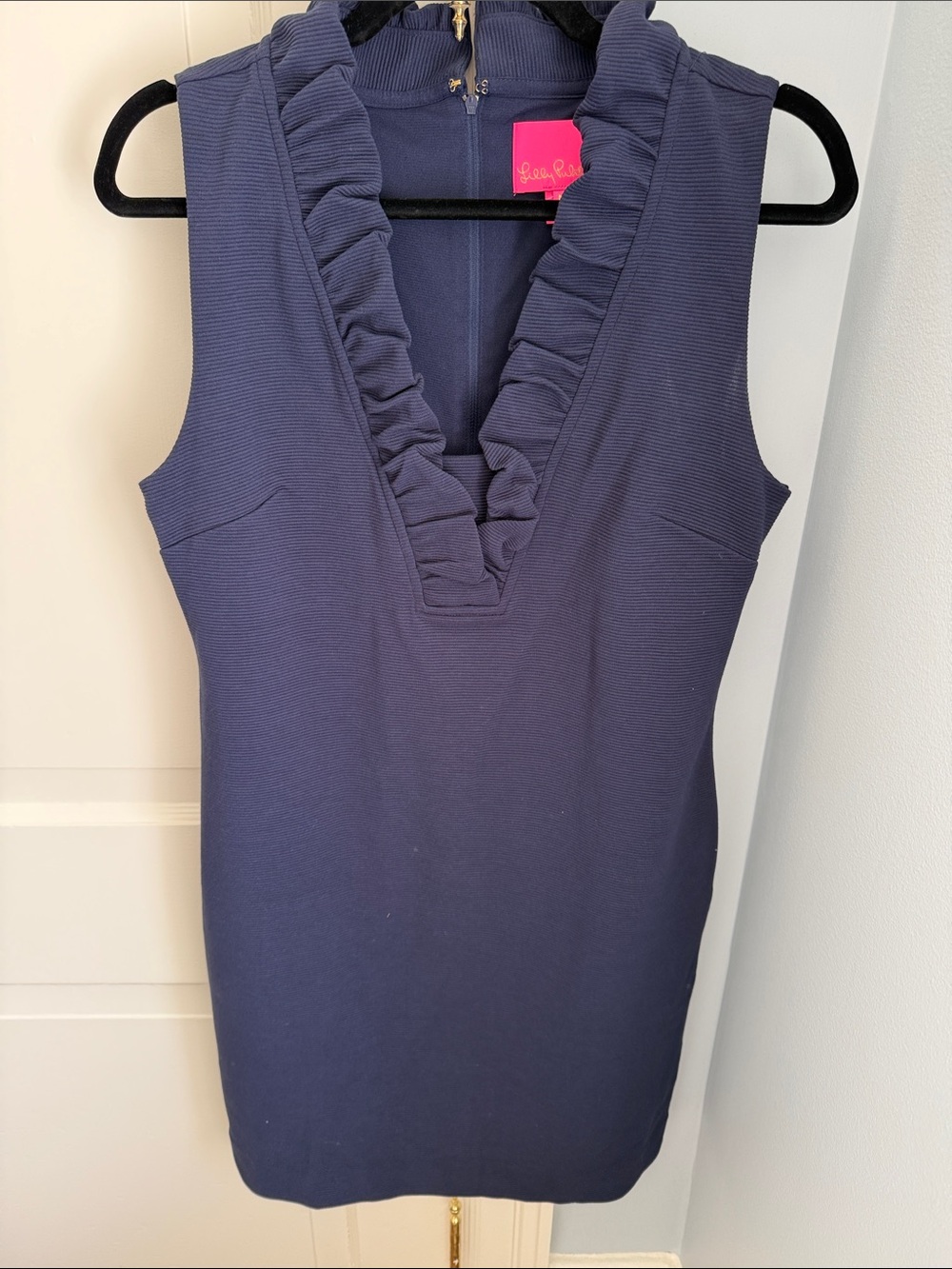 Lilly Pulitzer Navy Ruffle V-Neck Sheath